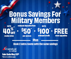 Carnival Cruises - Military Specials, Early Saver rates and more! - Special cruise offer